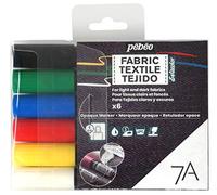 Pébéo - Set de 6 marqueurs spécial tissu et textiles foncés et opaques, Feutres pour tissus et textiles foncés et opaques, assortiment basique pointe ronde 4mm Multicolore 804501