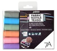 Pébéo - Set de 6 marqueurs spécial tissu et textiles foncés et opaques, Feutres pour tissus et textiles foncés et opaques, assortiment basique pointe ronde 4mm couleurs pastels