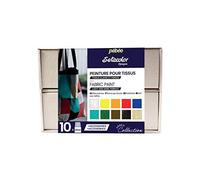 Pébéo - Setacolor Coffret Collection Opaque - Kit Peinture Textile - 10 flacons de 45 ml Assortis + 1 Tube Setacolor 3D Métal 20 ml Or + 1 marqueur 7A + Accessoires + Guide Créatif