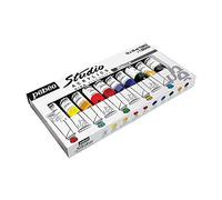 Pébéo - Studio Acrylics Etui 10 Tubes de 20 ml Assortis et Pinceau - Kit Tubes de Peinture Acrylique et Pinceau - Assortiment Pébéo Acrylique - 10 tubes de 20 ml, blanc