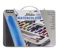 Pébéo – Coffret Atelier Métal Aquarelle Fine – 33 pièces, tubes 12 ml et demi-godets