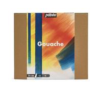 Pébéo – Kit Gouache Studio 24 tubes 20 ml, couleurs vives, pinceaux, spatule, carton toilé