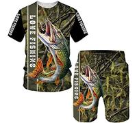 Pêche à la Carpe pour Hommes T-Shirt imprimé en 3D et Shorts Set Survêtement d’été Casual Outdoor Sportwear Ensemble Deux Pièces