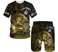 Pêche à la Carpe pour Hommes T-Shirt imprimé en 3D et Shorts Set Survêtement d’été Casual Outdoor Sportwear Ensemble Deux Pièces