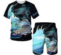 Pêche à la Carpe pour Hommes T-Shirt imprimé en 3D et Shorts Set Survêtement d’été Casual Outdoor Sportwear Ensemble Deux Pièces