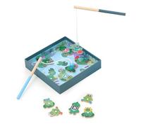 VILAC - La pêche à la Grenouille - Michelle Carlslund - Jeux de Société - 2 Cannes à pêche magnétique en Bois + 12 Grenouilles en Bois - Jeux en Bois - Dès 2 Ans - 8571