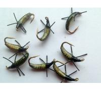 Pêche à la mouche Grubs, lente statique l'eau coule lentement nymphes - Olive size10 qualité Royaume-Uni truite mouches Lot # 48