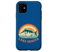Pêche à la Perche au Lever du Soleil sur Le lac Léman Coque pour iPhone 11