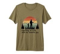 Pêche avec Papa rétro Coucher de Soleil apprenant à Lancer Cadeau T-Shirt Haut de Gamme