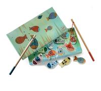 Jeu de pêche magnétique - DJECO - DJ01650 - 12 poissons en bois - 2 cannes à pêche - Boîte décorative
