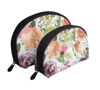 Pêche Pivoine, Trousse de Maquillage Coquille Femme Petit Porte-Monnaie Trousse de Toilette Trousse à cosmétiques 2 pièces