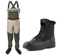 Pêche waders Cuissardes de pêche à la mouche avec chaussures de pataugeoire, semelle en caoutchouc, pantalons de poisson, baskets aquatiques, ensemble de vêtements de chasse antidérapants(Shoes 44 Pan