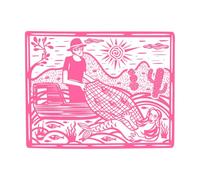 pêcheur attrapant une sirène, gravure sur bois en corde brésilienne et Stickers gravés 40x50.9cm Auto-adhésif Rose