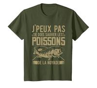 Pêcheur J'peux Pas Je Dois Sauver Les Poissons De La Noyade T-Shirt, Enfant, Olive, 8 Ans