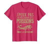 Pêcheur J'peux Pas Je Dois Sauver Les Poissons De La Noyade T-Shirt, Enfant, Rouge Chiné, 2 Ans