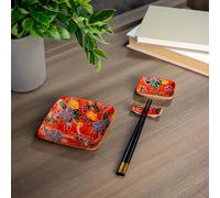 PECHINO LINE Set de 2 Assiettes et 2 petites coupelles avec baguettes et porte baguettes Décor orange WD Lifestyle