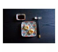 PECHINO LINE Set de 2 Assiettes et 2 petites coupelles avec baguettes et porte baguettes Décor rouge WD Lifestyle