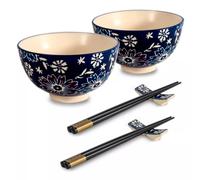 PECHINO LINE Set de 2 Bols coupelle en céramique D11.5 300 ml avec baguettes Décor bleu WD Lifestyle