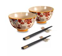 PECHINO LINE Set de 2 Bols coupelle en grès D11.5 300 ml avec baguettes Décor Rouge WD Lifestyle