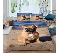 Pechiwuo Housse de Couette 140x200 cm 3D Bouledogue Français Parure de Lit Chiot 140 x 200 cm 1 Personne Literie Set Microfibre Sets de Housse Couette + 2 Taies d'oreiller 65x65 cm s1082