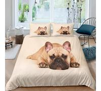 Pechiwuo Housse de Couette 200x200 cm 3D Bouledogue Français Parure de Lit Chien 200 x 200 cm 2 Personnes Literie Set Microfibre Sets de Housse Couette + 2 Taies d'oreiller 65x65 cm R2088
