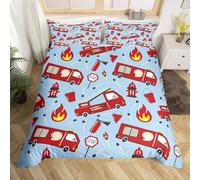Pechiwuo Housse de Couette 220x240 cm 3D Camion de Pompiers Parure de Lit Fire Department 220 x 240 cm 2 Personnes Literie Set Microfibre Sets de Housse Couette + 2 Taies d'oreiller 65x65 cm R19