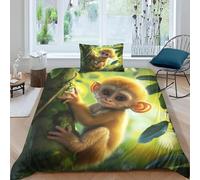 Pechiwuo Housse de Couette 240 x 260 cm 3D Singe Parure de Lit Singe Mignon 240x260 cm 2 Personnes Literie Set Microfibre Sets de Housse Couette + 2 Taies d'oreiller 65x65 cm R1385