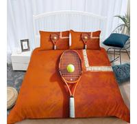 Pechiwuo Housse de Couette 240 x 260 cm 3D Tennis, Parure de Lit 240 x 260 cm Raquette de Tennis 2 Personnes Hiver Microfibre Imprimée Sets de Housse Couette + 2 Taies d'oreiller 65x65 cm t1505