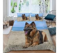 Pechiwuo Housse de Couette 3D Berger Allemand, Parure de Lit 200x200 cm Animal 2 Personnes Hiver Microfibre Imprimée Housse Couette 200x200 cm + 2 Taies d'oreiller 65x65 cm T553
