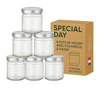 PECIAL-DAY 6 Pots de Yaourt Grande Taille XL 220ml avec Couvercle à Visser-Conserve en Verre Pot Confiture-Compatible Toute yaourtiere-multicuiseur Thermomix, SEB, cookéo etc