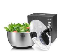 Peclio Grande essoreuse à salade en acier inoxydable 18/10 de 4,5 l avec couvercle transparent, fond antidérapant - Spinner à salade avec entraînement à manivelle - Sans BPA et passe au lave-vaisselle