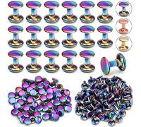 PECMER Lot de 70 rivets arc-en-ciel à double capuchon pour travaux manuels en cuir - Attaches tubulaires en cuivre pour travaux manuels - Rivet rapide rond pour réparation de sacs à main en tissu