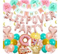 Pecration Fournitures de fête pyjama pour filles - Bannière « Happy Birthday » or rose, guirlandes de ballons en latex, pompons en papier pour fille et femme, décoration de fête sur le thème du