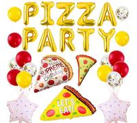 Pecration Lot de 30 ballons décoratifs de fête pizza en latex Mylar avec lettre dorée et étoile - Fournitures de fête d'anniversaire pour enfants, garçons et filles