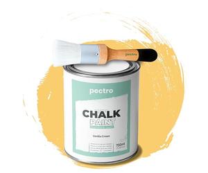 PECTRO Chalk Paint Peinture 750ml + Brosse en Bois Spéciale Pack - Effet Craie Crème Vanille - Déco Maison et Vintage
