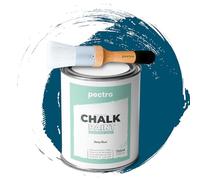 PECTRO Chalk Paint Peinture Craie 750ml + Brosse en Bois spéciale Pack - Peinture à la Craie pour Meuble Bois - Deco Maison et Deco vintage - Peinture Meuble Bois Effet Craie (BLEU PROFOND)