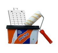 PECTRO Set Peinture blanche mur et plafond 6,6kg (4L) + Rouleau + Grille | Interieur Exterieur Enterrés - Acrylique et lessivable au fort pouvoir couvrant - Emballages recyclé