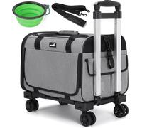 Pecute Cage de transport pour chat avec roulettes - Pare-soleil, tige en alliage d’aluminium, roues silencieuses, transporteur pliable pour chats et chiots (46 cm L x 30 cm l x 33 cm H)