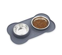 Pecute Gamelle pour Chien et Chat Antidérapante en Acier Inoxydable - Double Bols avec Tapis Silicone Anti-Débordement, Gamelle Chien Idéale pour Chiots et Chatons - Pliable M