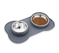 Pecute Gamelle pour Chien et Chat Antidérapante en Acier Inoxydable - Double Bols avec Tapis Silicone Anti-Débordement, Gamelle Chien Idéale pour Chiots et Chatons - Pliable L