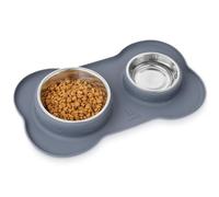 Pecute Gamelle pour Chien et Chat Antidérapante en Acier Inoxydable - Double Bols avec Tapis Silicone Anti-Débordement, Gamelle Chien Idéale pour Chiots et Chatons - Pliable S