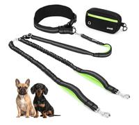Pecute Laisse 2 Chiens, Laisse Main Libre Chien avec Sac Banane, Ceinture Canicross pour Course & Promenade, Harnais de Sécurité Amortisseur avec Poignées Réfléchissantes pour Chaque-Chien 5-15kg
