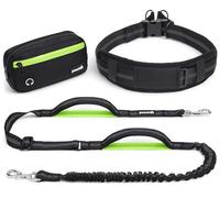 Pecute Laisse Main Libre Chien avec Sac Banane étanche Amovible, Ceinture Canicross Large avec Coussinets lombaires Extra-épais, Poignées Doubles renforcées, réfléchissant, pour 5-15kg