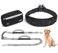 Pecute Laisse Main Libre Chien avec Sac Banane étanche Amovible, Ceinture Canicross Large avec Coussinets lombaires Extra-épais, Poignées Doubles renforcées, réfléchissant, pour 15-55kg