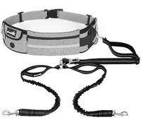 Pecute Laisse pour 2 Chiens, Laisse de Course Mains Libres, Double Ceinture de Marche pour Chiens avec Double Grips, Laisse Bungee Rétractable avec Coutures Réfléchissantes