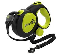 Pecute Laisse pour chien de grande taille - 5 m - Avec tampon - Bosse d'enrouleur avec bandes réfléchissantes - Laisse de jogging avec poignée antidérapante - Boîte à ordures et sac poubelle inclus