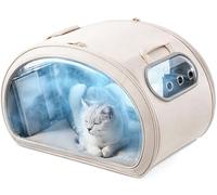 Pecute Niche Rafraîchissante pour Chat Cabane Anti-Canicule avec Blocs de Glace et Tapis Gel | Design Transparent et Structure Solide | Idéale pour Maison et Extérieur | Taille M, Blanc cassé