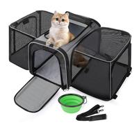 Pecute Sac de Transport Chat Extensible,Grand Caisse de Transport Pliable et Respirant pour Chats et Chiens,Cage Transport Chat vec et Bandoulière Réglable + Bol