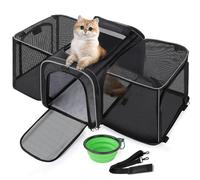 Pecute Sac de Transport Extensible Extra Large pour Animal Domestique - Sac de Transport Pliable en Maille Respirante - Sac de Transport pour Chiens et Chats - avec bandoulière et gamelle - Noir