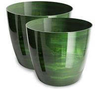PECZEKO Lot de 2 pots de fleurs brillants en plastique - Pot décoratif pour grandes et petites plantes - Vert - Diamètre : 18 cm